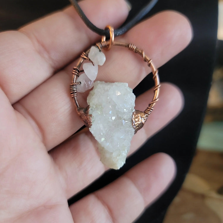 Quartz Geode/Rose Quartz beading Pendant - Wild Raven