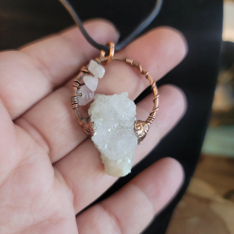 Quartz Geode/Rose Quartz beading Pendant - Wild Raven