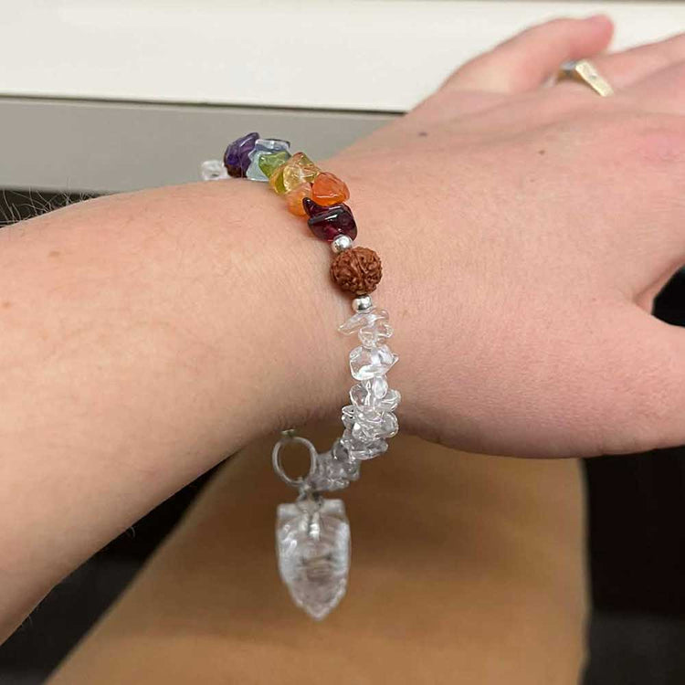 Gemstone Pendulum w/ Chakra Chip & Rudraksha Seed Chain: Chakra Chip & Rudraksha Seed Chain
