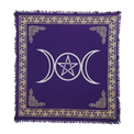 Purple altar cloth with triple moon and pentacle, Celtic knot border, fringed edges for spiritual rituals