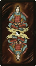 Samurai tarot card with yin-yang symbol, spiritual artwork for metaphysical practice