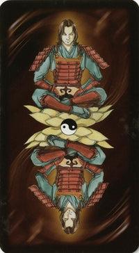 Samurai tarot card with yin-yang symbol, spiritual artwork for metaphysical practice