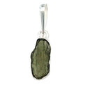 Raw green moldavite crystal pendant with sterling silver setting for spiritual jewelry