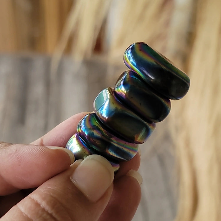 Rainbow Hematite Tumbled | Magnetic Grounding + Aura Shield