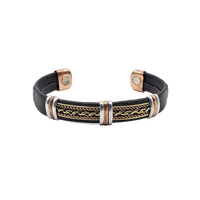 Solid Copper pvc Leather Wrapped Magnetic Bracelet Cuff: Silver Tone - B