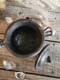 Mini Tree of Life Cast Iron Cauldron w/ Lid (3.5 in.)