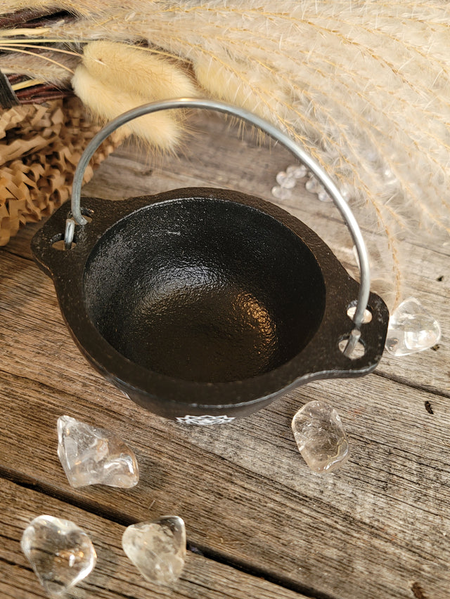 7 Chakras Cast Iron Cauldron w/ Aluminum Hanger (4.5 in.)