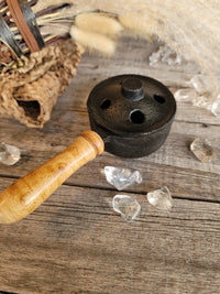Iron Charcoal Burner w/ Lid + Wood Handle