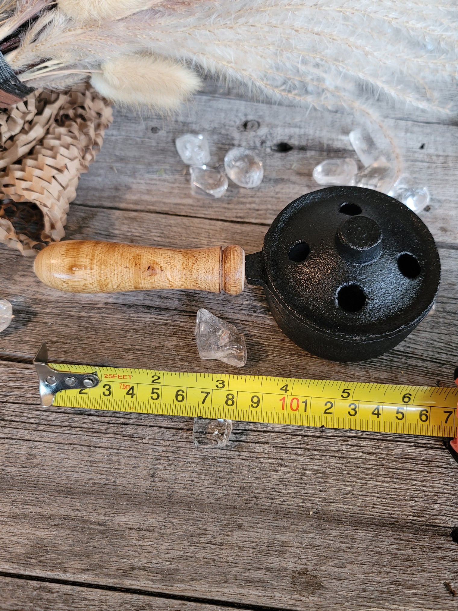 Iron Charcoal Burner w/ Lid + Wood Handle