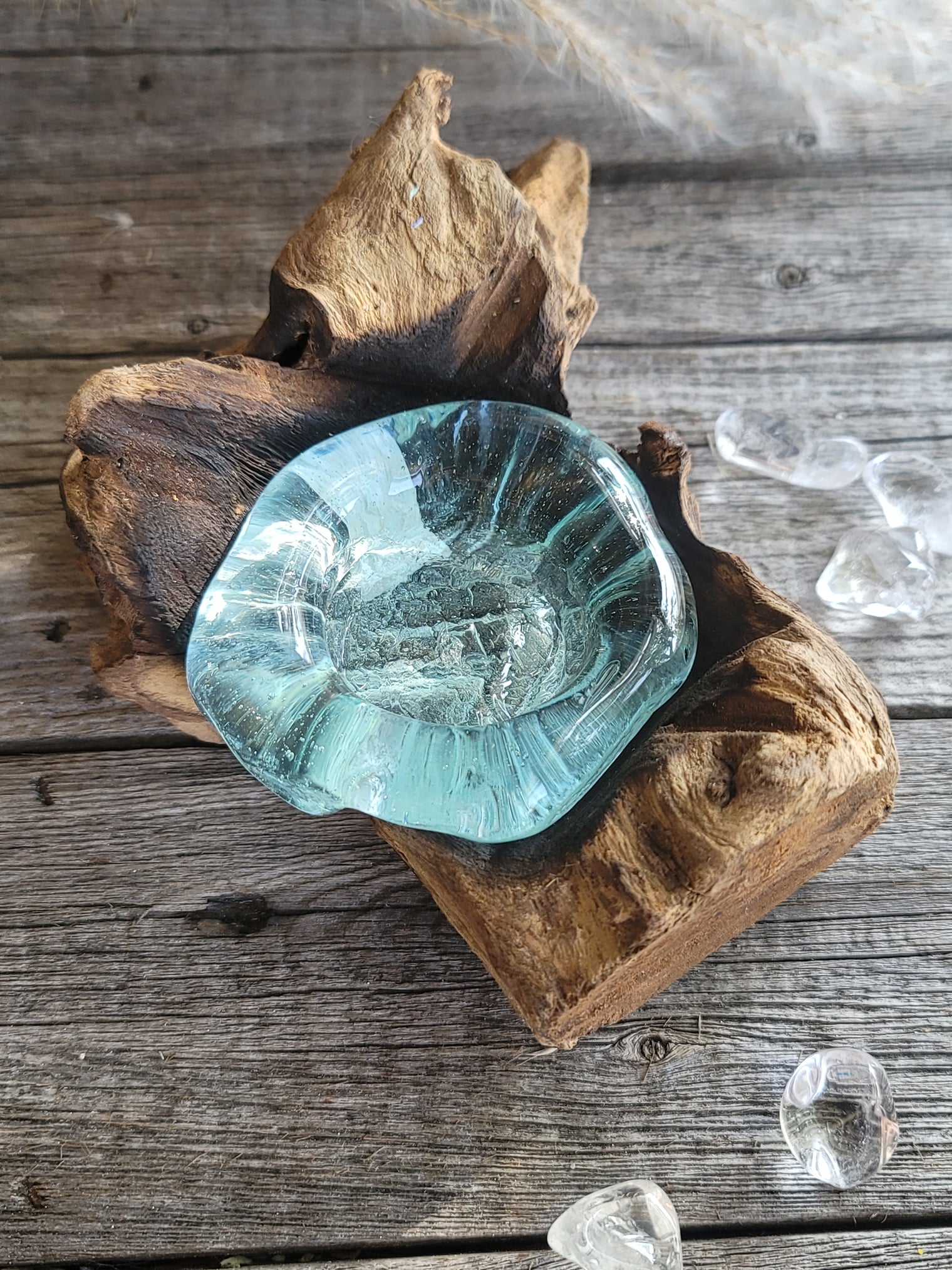 Molten Glass Candle In Natural Wood