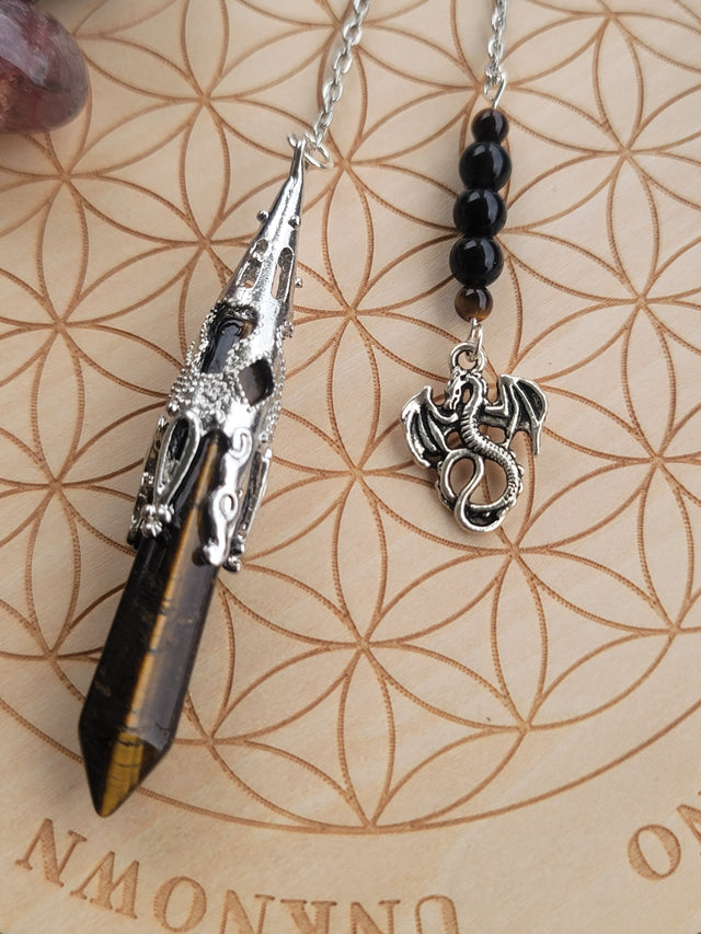 Tiger's Eye Pendulum with Dragon Charm