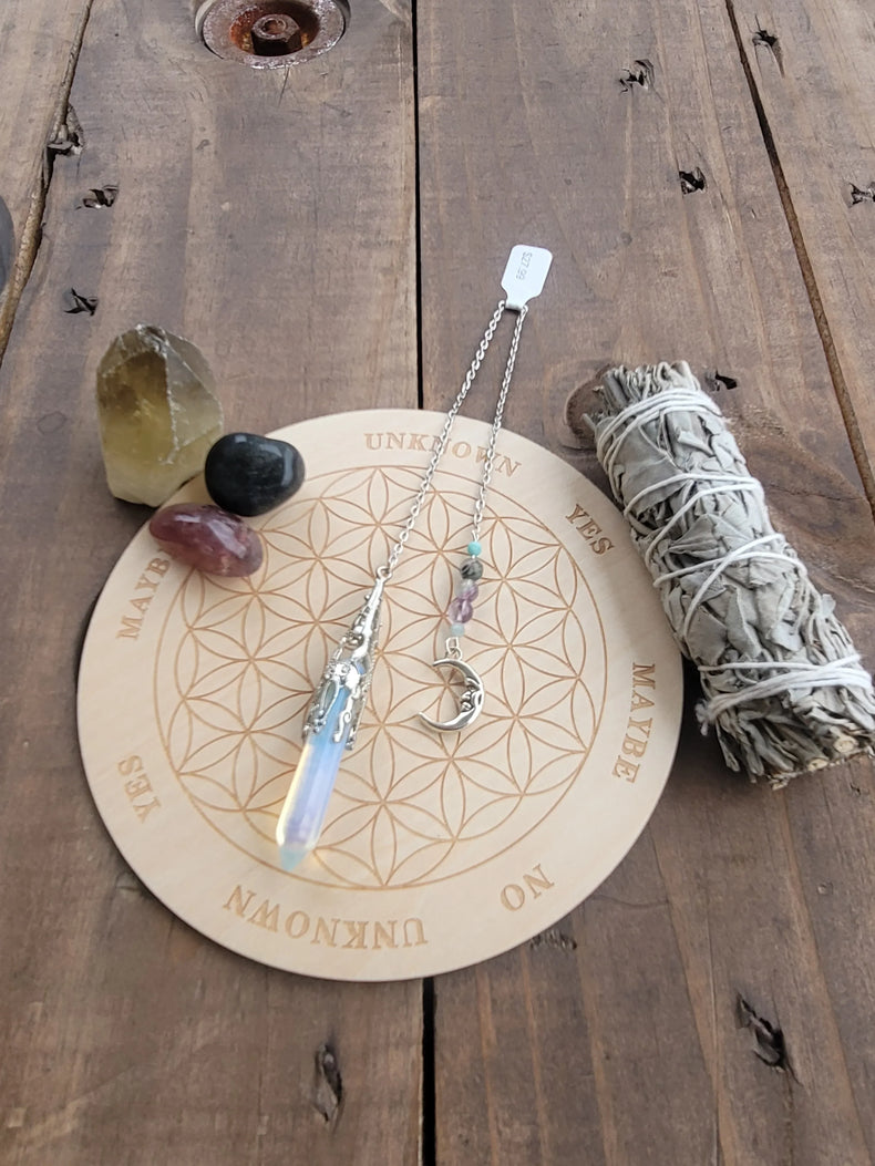 Opalite Pendulum with Moon Charm