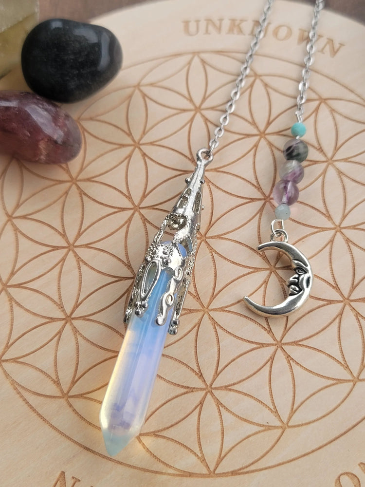 Opalite Pendulum with Moon Charm