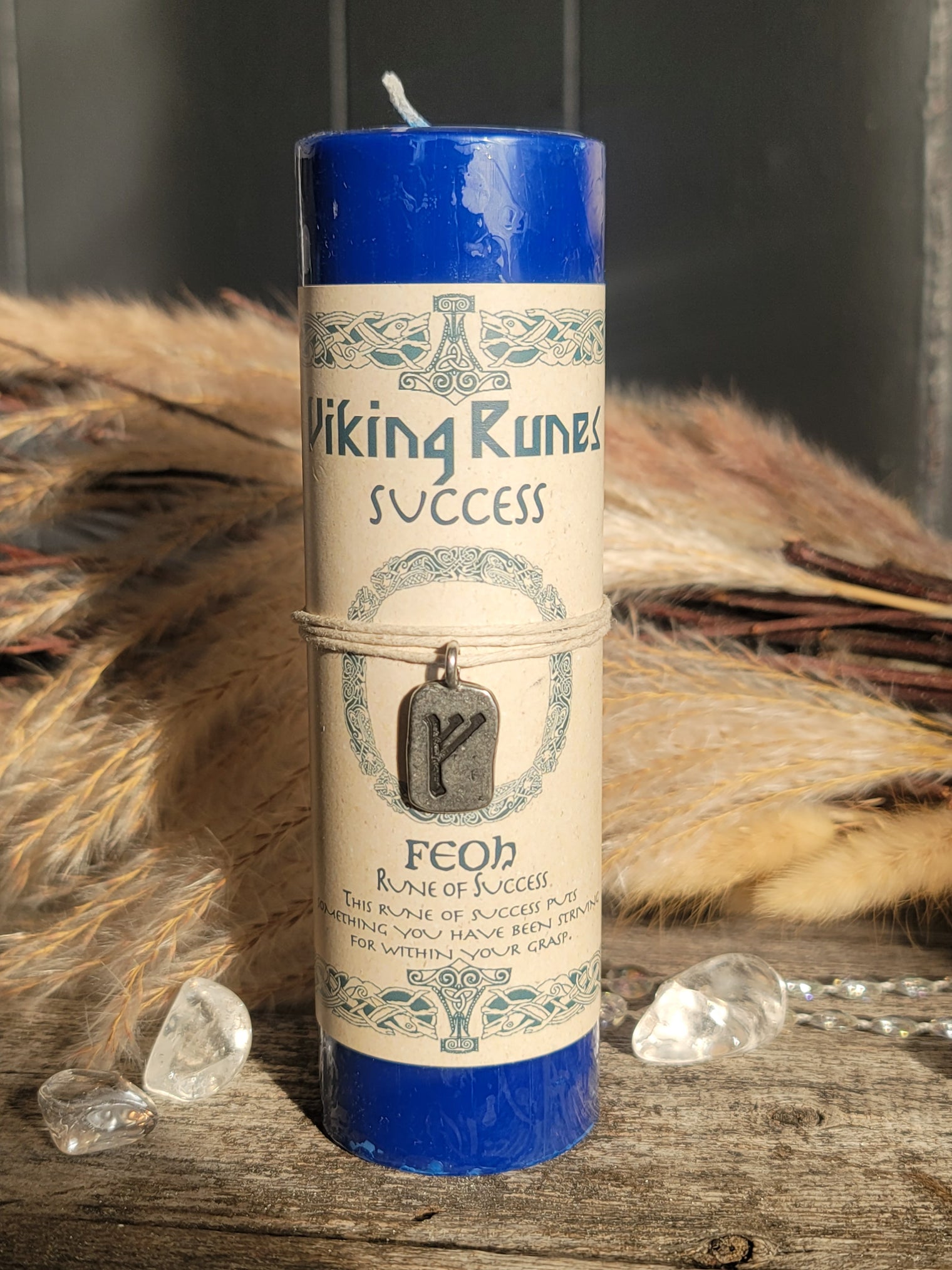 Viking Rune Pewter Pendant Candle: FEOH