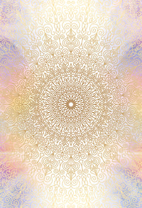 Golden mandala with pastel watercolor background for spiritual healing and meditation