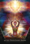 Meditating figure with glowing heart chakra, radiant light, spiritual energy — tarot card art for healing and mindfulness