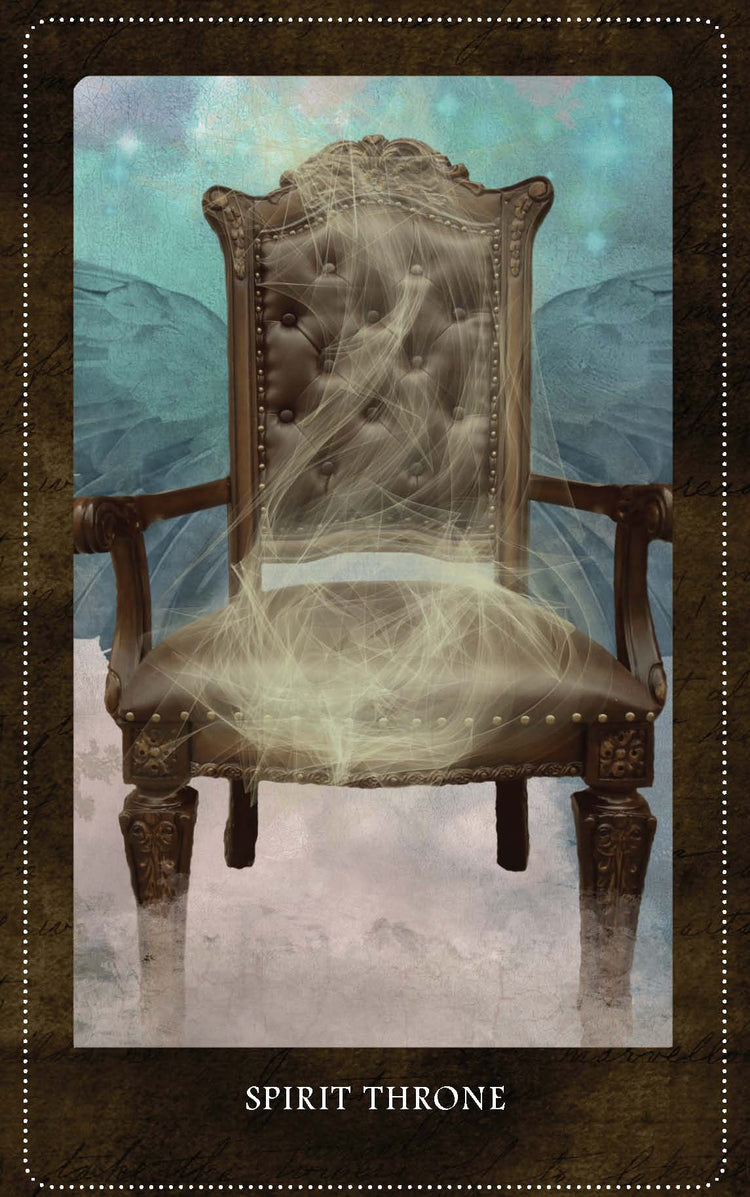 Mystical tarot card with ornate throne, ethereal smoke, and Spirit Throne text