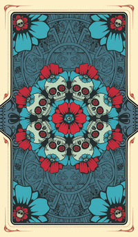 Mystical tarot card with skull and floral mandala design, perfect for spiritual readings and metaphysical practices