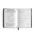 Opened tarot journal featuring a 'Breaking the Chains' tarot spread layout with guided prompts and questions for spiritual reflection and personal growth.