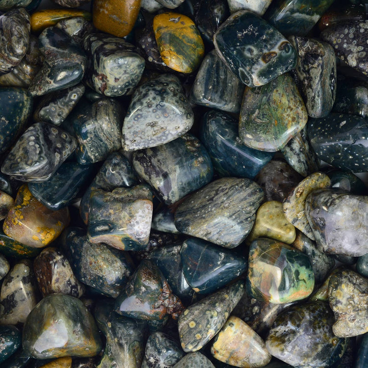 Polished kambaba jasper tumbled stones, green and black crystal healing gemstones