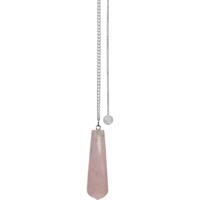 Rose quartz pendulum with silver chain for crystal healing and energy work