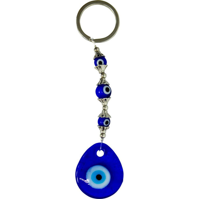 Blue evil eye keychain with glass beads for spiritual protection and metaphysical decor