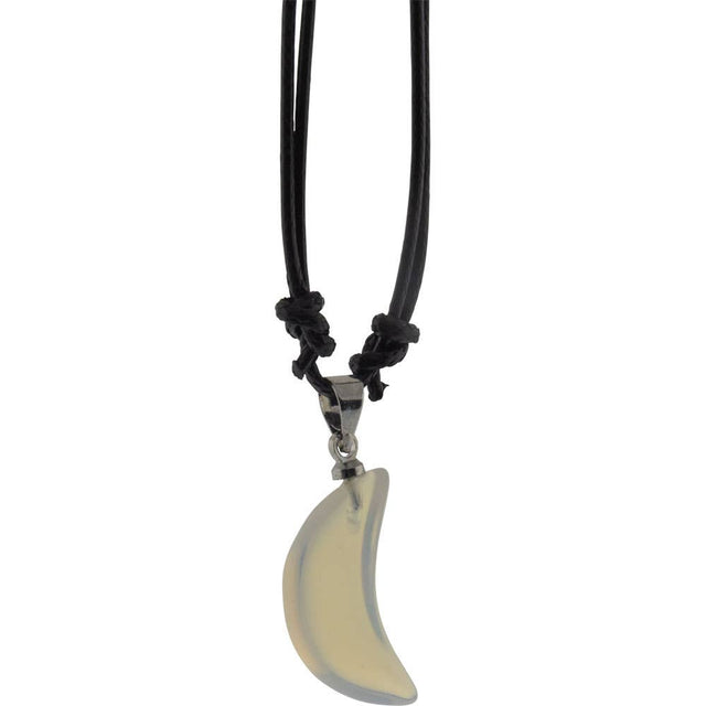 Moonstone crescent moon pendant on black cord necklace, spiritual jewelry for healing and energy