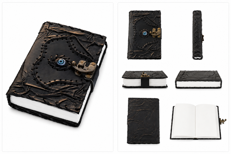 MINI Handmade Leather Journal Black Hocus Pocus 5x3 INCH