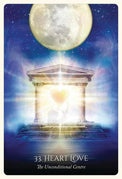 Heart Love tarot card with glowing heart, moon, and 'Know Thy Heart' temple under stars, spiritual guidance
