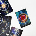 Tarot card 'The Wounded Adult' with red rose, cosmic design, spiritual healing art for metaphysical practice
