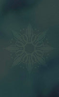 Mystical geometric symbol with radiant lines on dark teal background, evoking spiritual energy and sacred geometry
