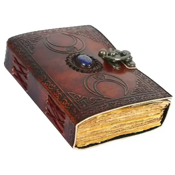 Handmade Moon Leather with Stone (7x5 inches) Brown: Deckle Page / 7 x 5 Inch / Unlined