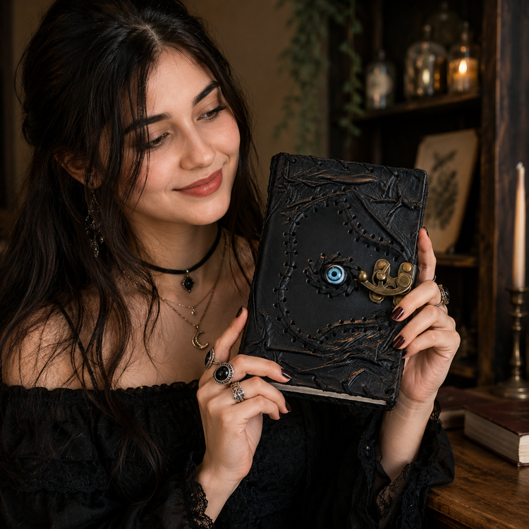 MINI Handmade Leather Journal Black Hocus Pocus 5x3 INCH