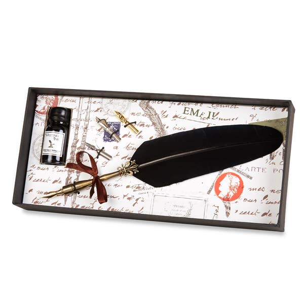 Brass Feather Nib Pen Set: Blue