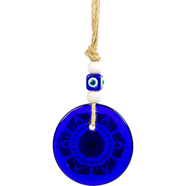 Glass Evil Eye Wall Hanging Talisman Circle of  Elephants