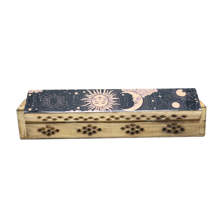 Wooden Incense Burner Box - Sun & Moon