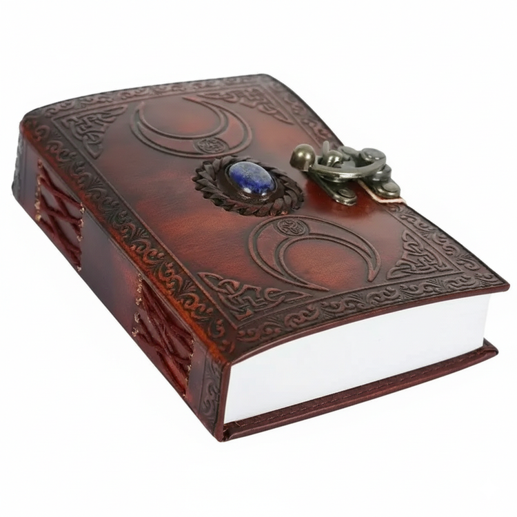 Handmade Moon Leather with Stone (7x5 inches) Brown: Deckle Page / 7 x 5 Inch / Unlined