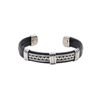 Solid Copper pvc Leather Wrapped Magnetic Bracelet Cuff: Silver Tone - B