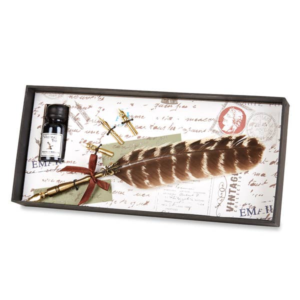 Brass Feather Nib Pen Set: Blue