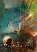 Mystical Shaman tarot card with shaman figure, bird feathers, glowing orb, and number 38
