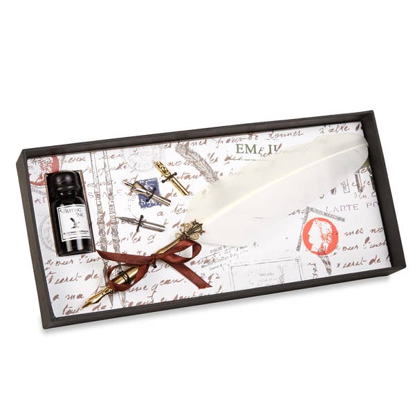 Brass Feather Nib Pen Set: Black