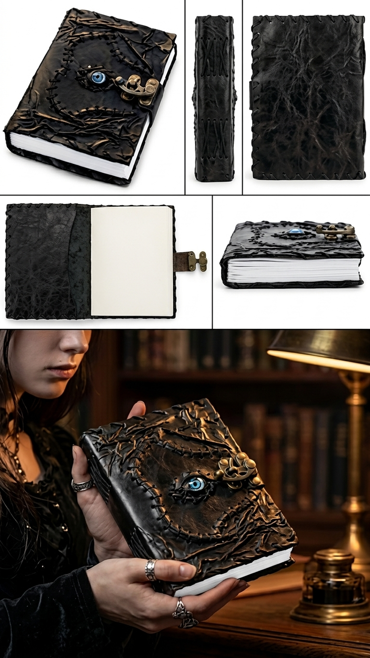 MINI Handmade Leather Journal Black Hocus Pocus 5x3 INCH