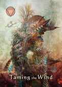 Mystical tarot card art with a feathered headdress, nature motifs, and 'Taming the Wind' text