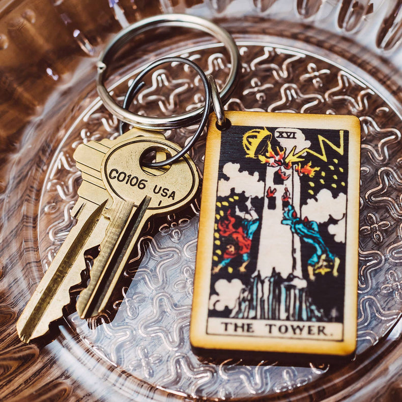 Tarot - 16 - The Tower Full Color Wooden Keychain