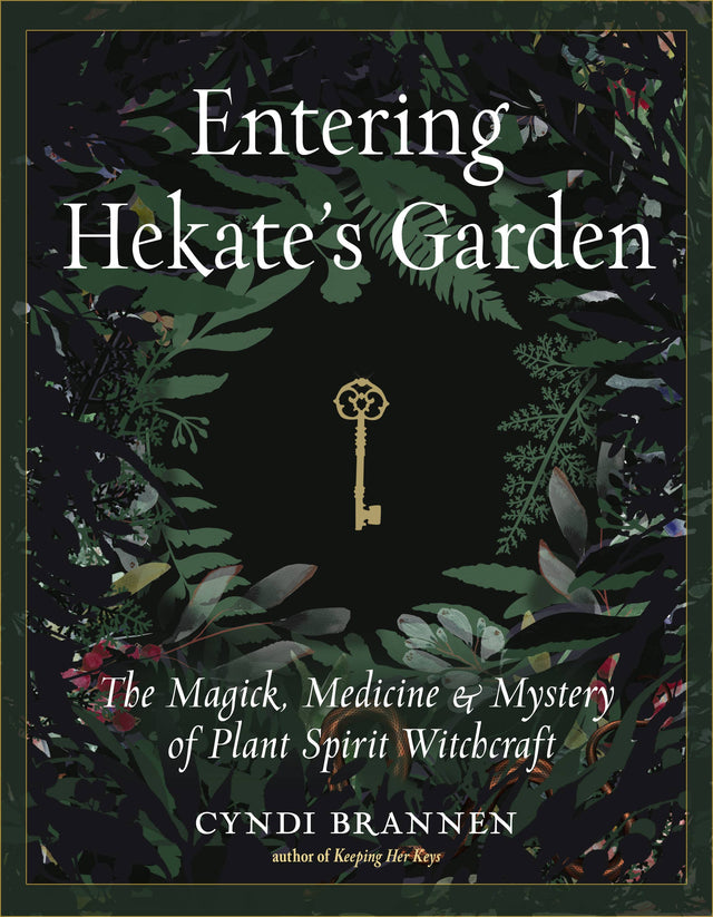 Entering Hekate's Garden book cover with botanical illustrations and vintage key