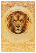 Majestic lion tarot card with ornate golden sunburst design, ideal for spiritual readings and metaphysical practices