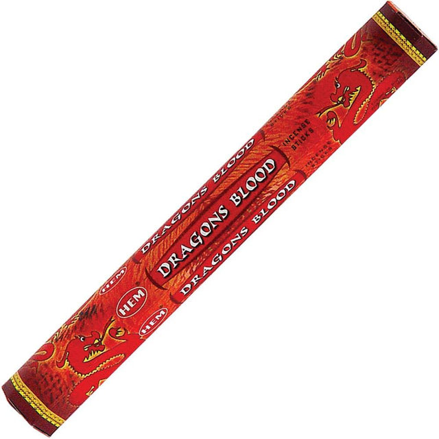 HEM Dragons Blood incense stick box with red dragon design, metaphysical aromatherapy