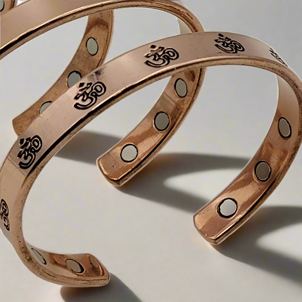 Magnetic Copper Cuff Bracelet: Om