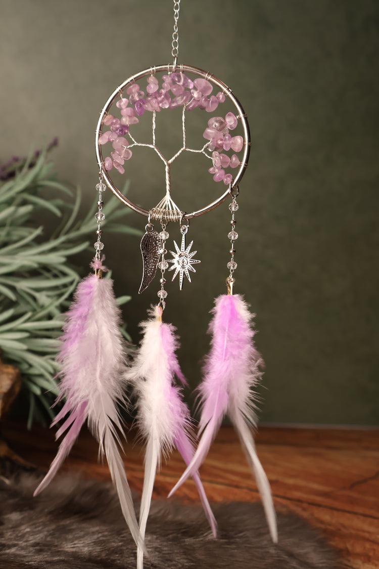 Sun Catcher | Tree of Life Crystal with Feathers