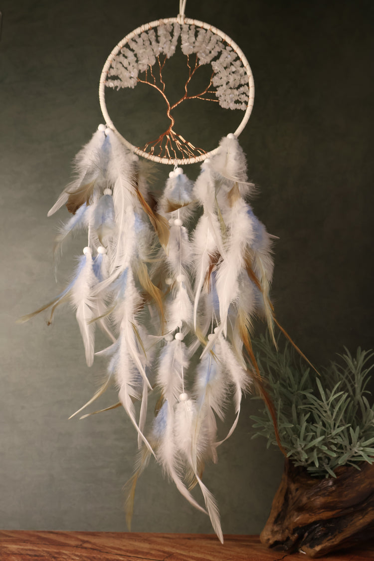 Tree of Life Crystal & Feather Dream Catcher